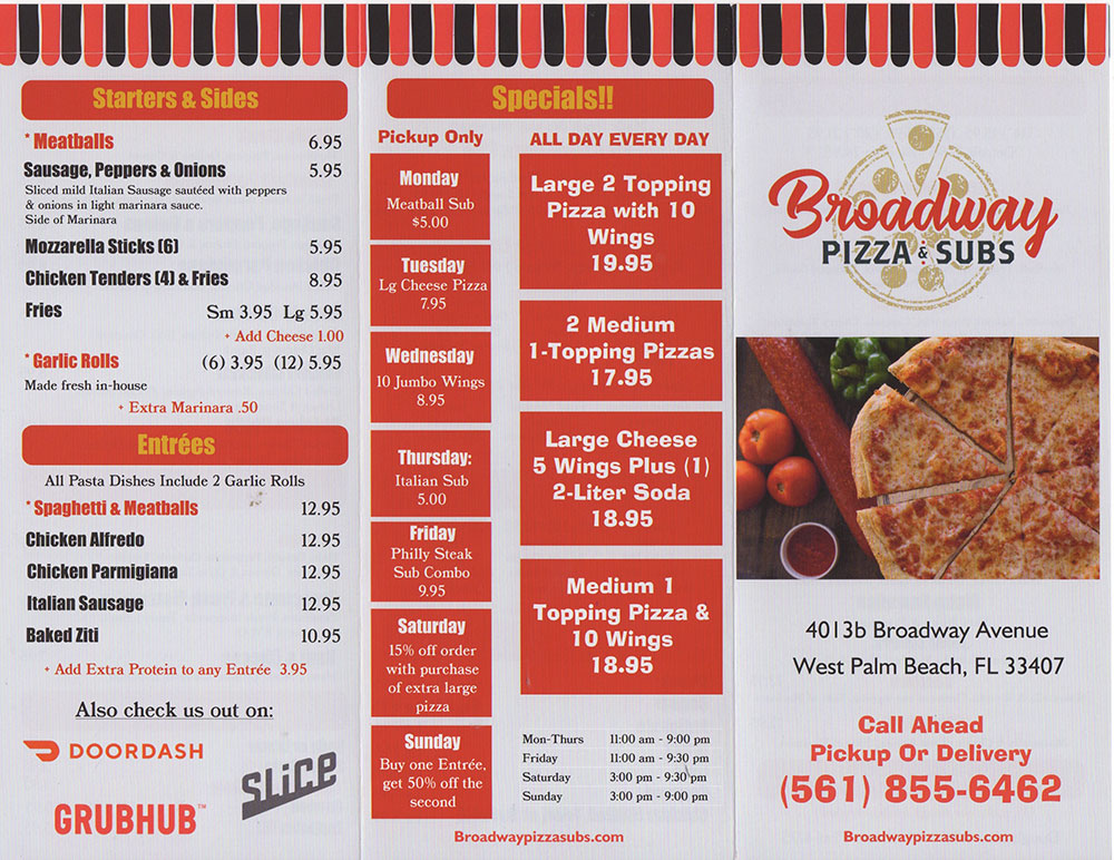 View Our Menu - Broadway Pizza And Subs